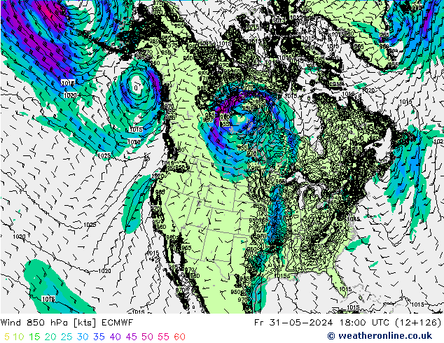 Vent 850 hPa ECMWF ven 31.05.2024 18 UTC