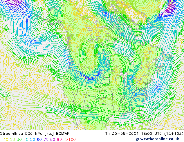 Stroomlijn 500 hPa ECMWF do 30.05.2024 18 UTC