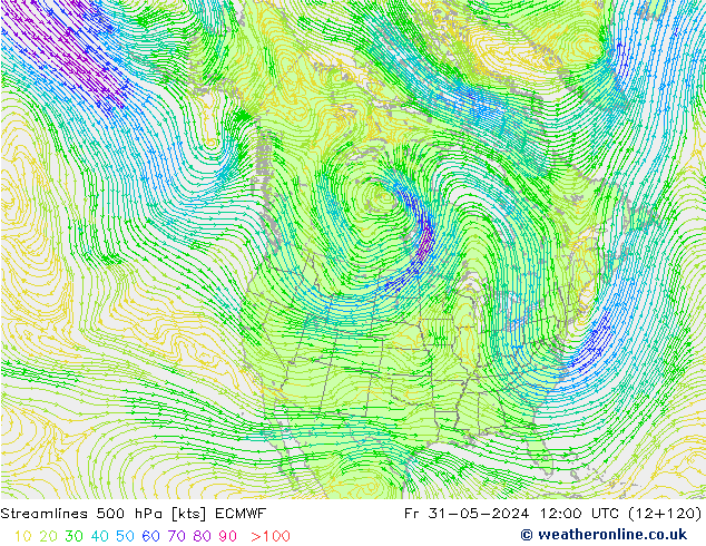 Linha de corrente 500 hPa ECMWF Sex 31.05.2024 12 UTC