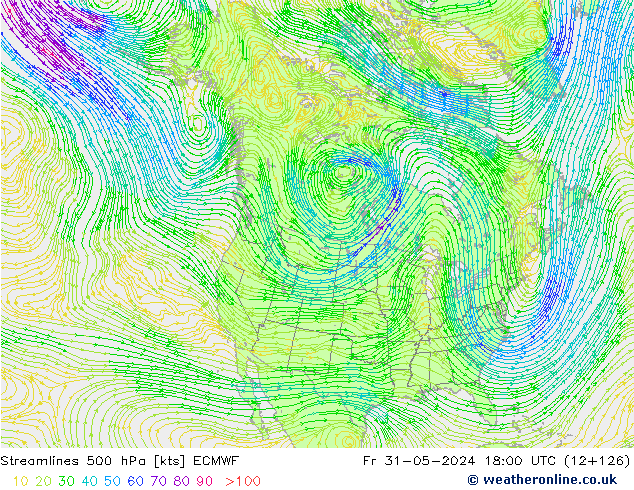 Linea di flusso 500 hPa ECMWF ven 31.05.2024 18 UTC