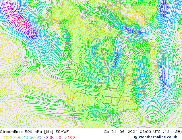 ветер 500 гПа ECMWF сб 01.06.2024 06 UTC