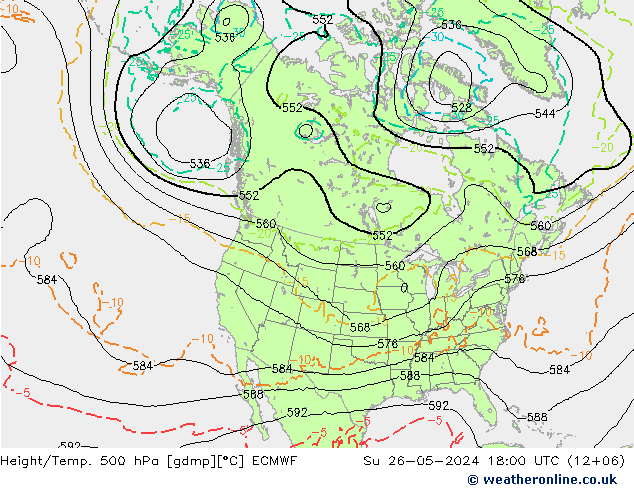 Z500/Rain (+SLP)/Z850 ECMWF dom 26.05.2024 18 UTC