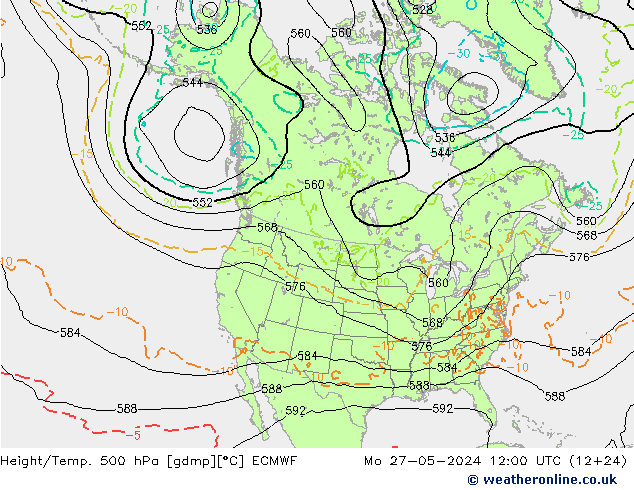 Z500/Rain (+SLP)/Z850 ECMWF Mo 27.05.2024 12 UTC