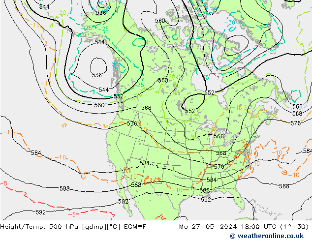 Z500/Rain (+SLP)/Z850 ECMWF Po 27.05.2024 18 UTC