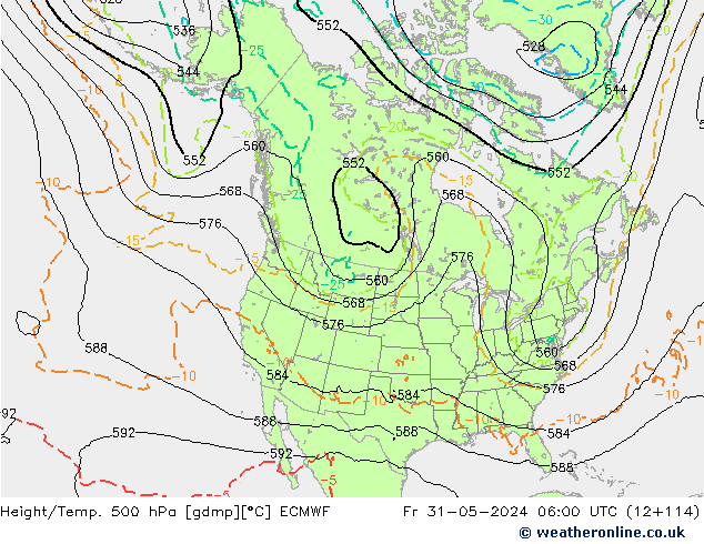 Z500/Rain (+SLP)/Z850 ECMWF Fr 31.05.2024 06 UTC