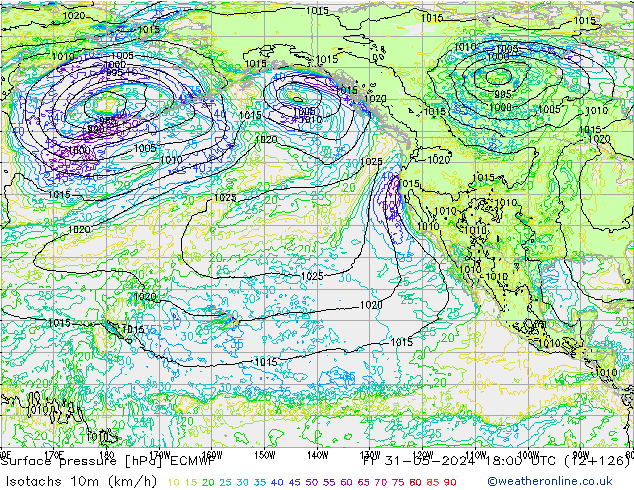 Isotachs (kph) ECMWF Fr 31.05.2024 18 UTC