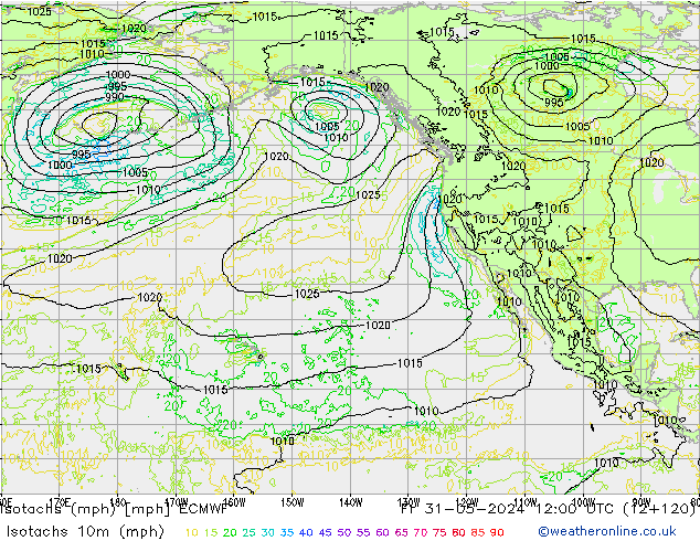 Izotacha (mph) ECMWF pt. 31.05.2024 12 UTC