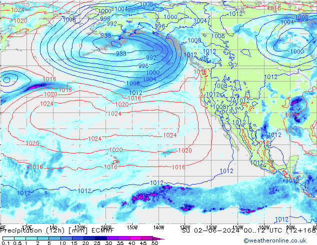 Precipitation (12h) ECMWF Su 02.06.2024 12 UTC