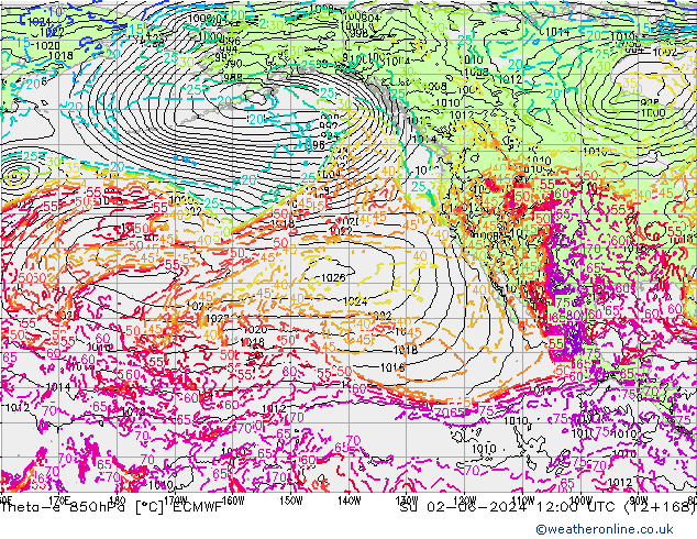 Theta-e 850hPa ECMWF Su 02.06.2024 12 UTC