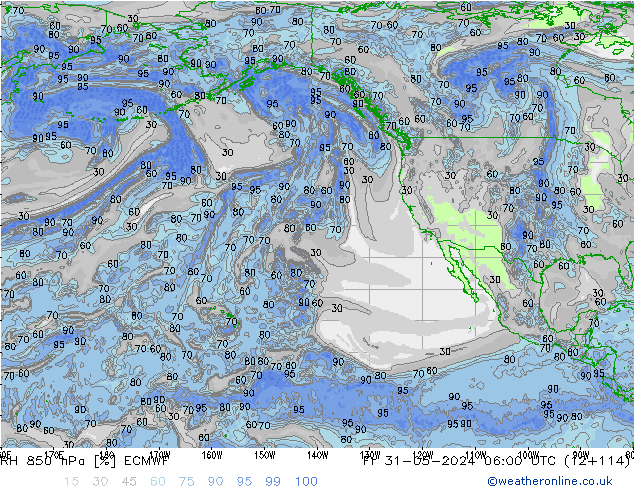 RH 850 hPa ECMWF Sex 31.05.2024 06 UTC