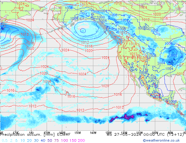 Precipitación acum. ECMWF lun 27.05.2024 00 UTC