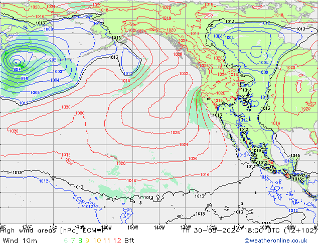 High wind areas ECMWF jue 30.05.2024 18 UTC