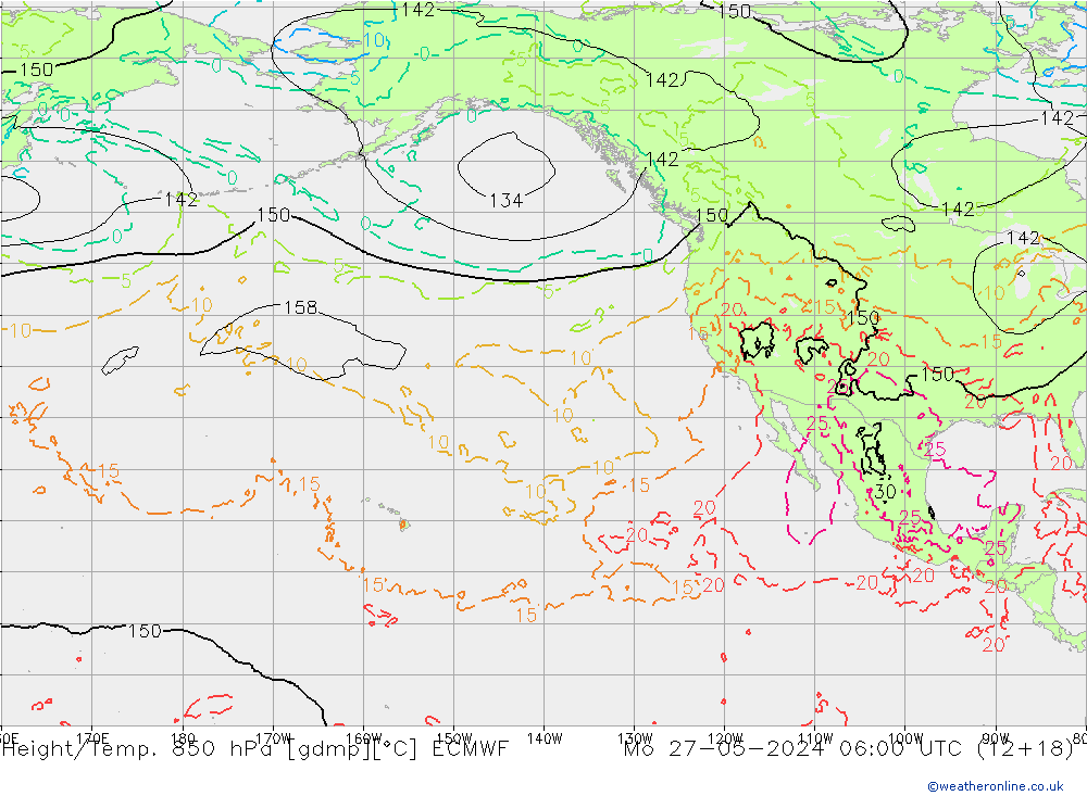 Height/Temp. 850 hPa ECMWF pon. 27.05.2024 06 UTC