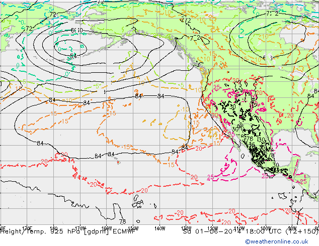 Geop./Temp. 925 hPa ECMWF sáb 01.06.2024 18 UTC