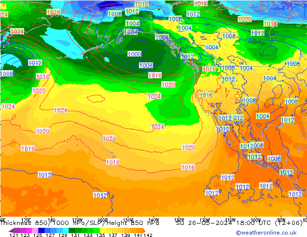 Thck 850-1000 hPa ECMWF Su 26.05.2024 18 UTC