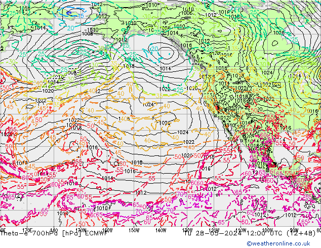 Theta-e 700hPa ECMWF mar 28.05.2024 12 UTC