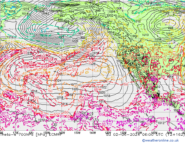 Theta-e 700hPa ECMWF dim 02.06.2024 06 UTC