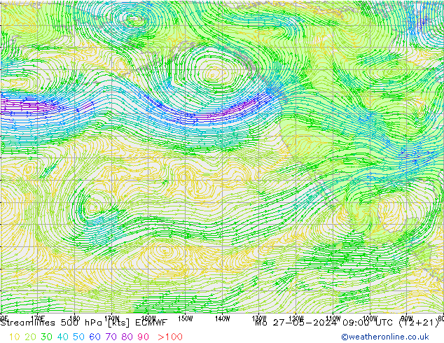 Streamlines 500 hPa ECMWF Po 27.05.2024 09 UTC