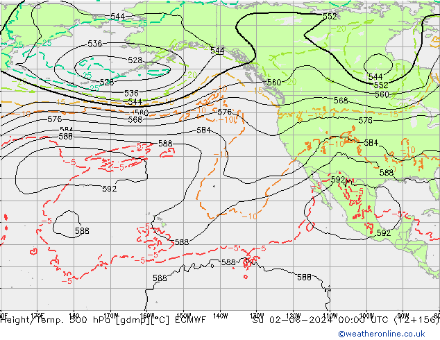 Z500/Rain (+SLP)/Z850 ECMWF Dom 02.06.2024 00 UTC