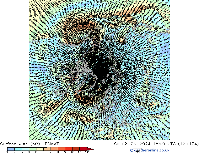 Surface wind (bft) ECMWF Su 02.06.2024 18 UTC