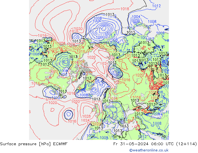 Surface pressure ECMWF Fr 31.05.2024 06 UTC