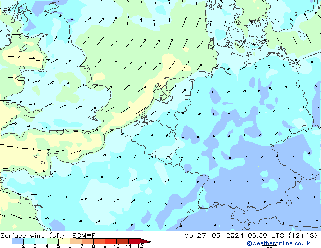Surface wind (bft) ECMWF Mo 27.05.2024 06 UTC