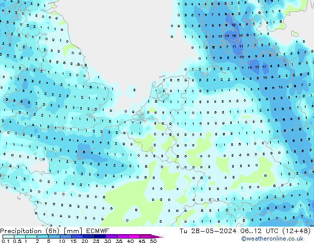 Z500/Rain (+SLP)/Z850 ECMWF Di 28.05.2024 12 UTC