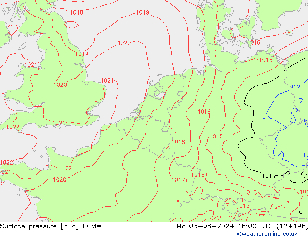 Surface pressure ECMWF Mo 03.06.2024 18 UTC