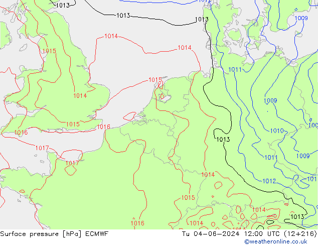 Luchtdruk (Grond) ECMWF di 04.06.2024 12 UTC