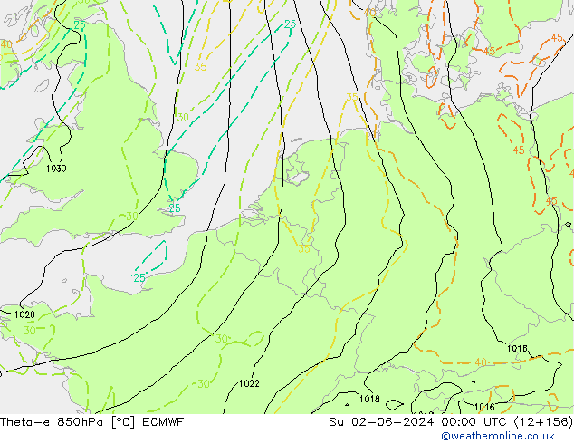 Theta-e 850hPa ECMWF zo 02.06.2024 00 UTC