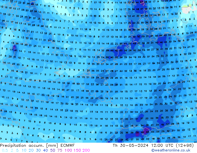 Précipitation accum. ECMWF jeu 30.05.2024 12 UTC