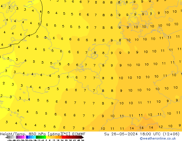 Z500/Yağmur (+YB)/Z850 ECMWF Paz 26.05.2024 18 UTC