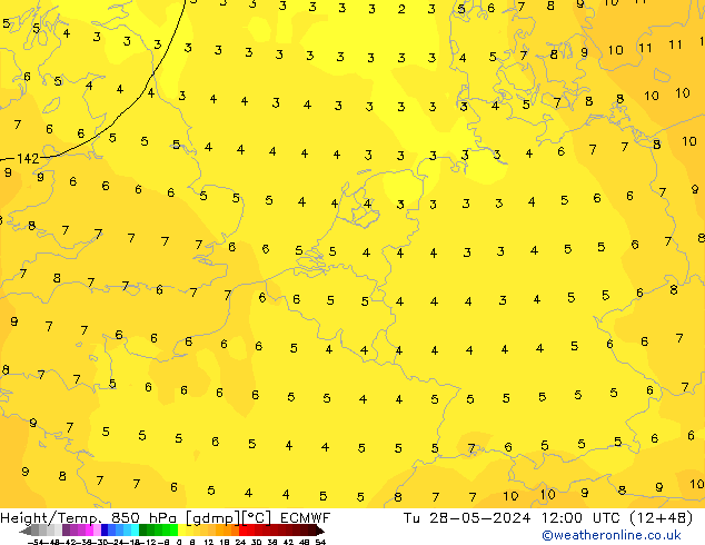 Z500/Rain (+SLP)/Z850 ECMWF Tu 28.05.2024 12 UTC