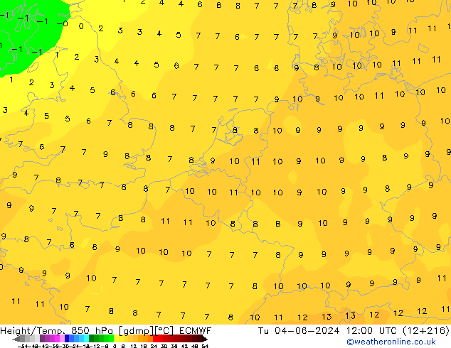 Z500/Rain (+SLP)/Z850 ECMWF Tu 04.06.2024 12 UTC