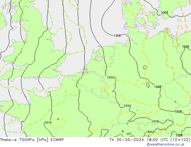 Theta-e 700hPa ECMWF jeu 30.05.2024 18 UTC