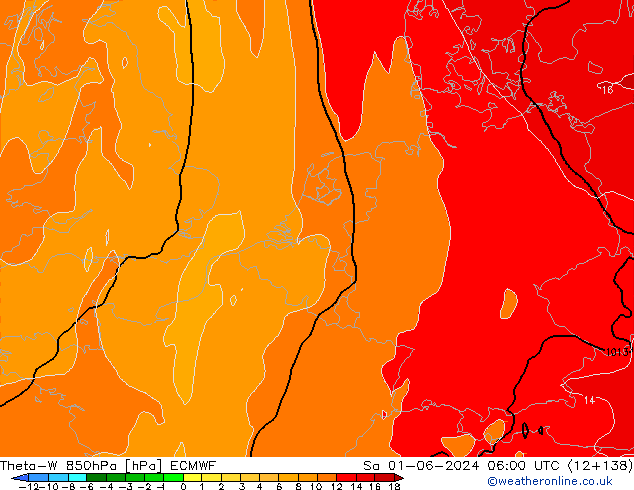 Theta-W 850hPa ECMWF Sa 01.06.2024 06 UTC