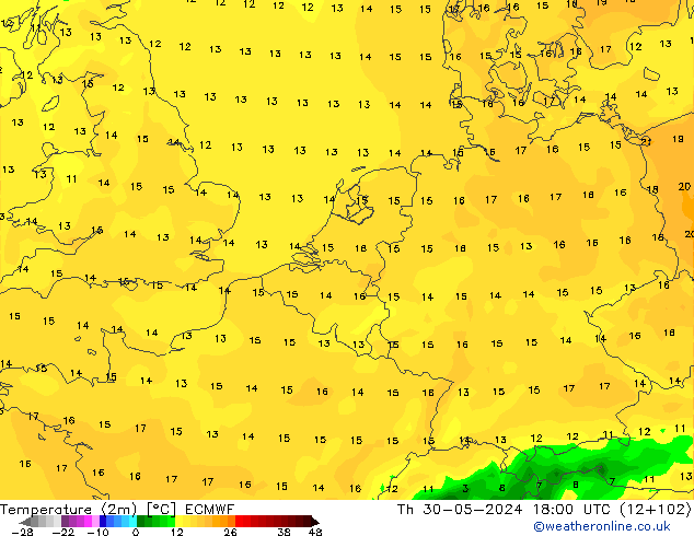 température (2m) ECMWF jeu 30.05.2024 18 UTC