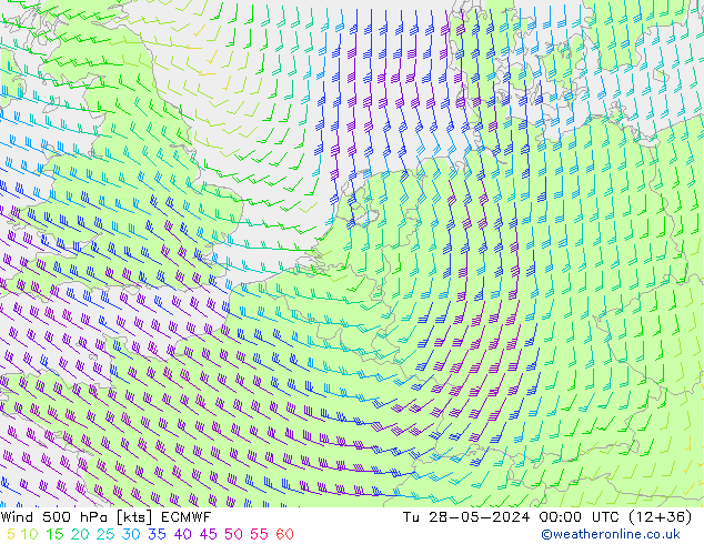 Wind 500 hPa ECMWF di 28.05.2024 00 UTC