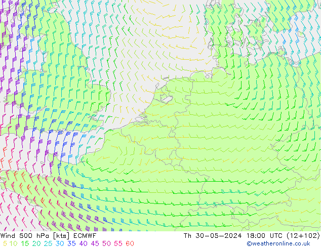 Vent 500 hPa ECMWF jeu 30.05.2024 18 UTC