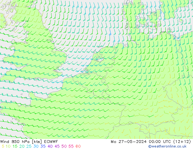 Viento 850 hPa ECMWF lun 27.05.2024 00 UTC