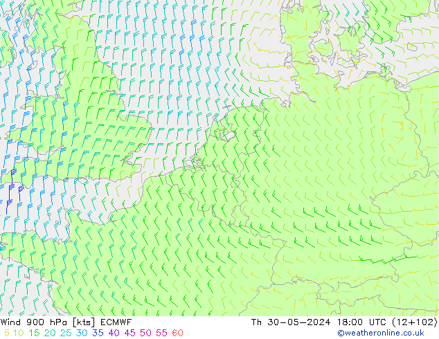 Vent 900 hPa ECMWF jeu 30.05.2024 18 UTC