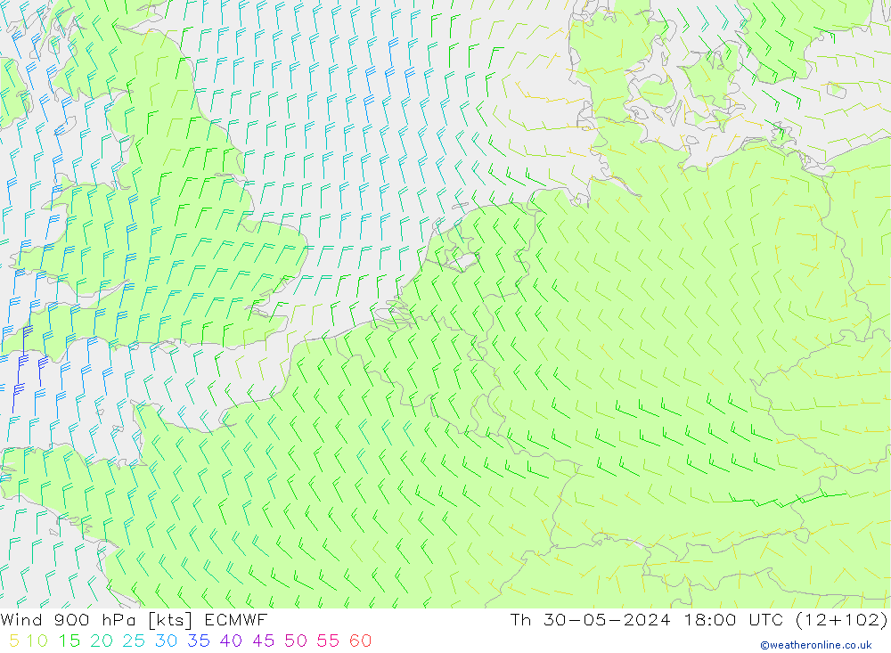 Wind 900 hPa ECMWF Do 30.05.2024 18 UTC