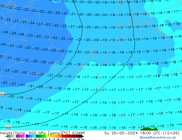 Z500/Yağmur (+YB)/Z850 ECMWF Paz 26.05.2024 18 UTC