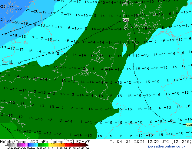 Z500/Rain (+SLP)/Z850 ECMWF Tu 04.06.2024 12 UTC