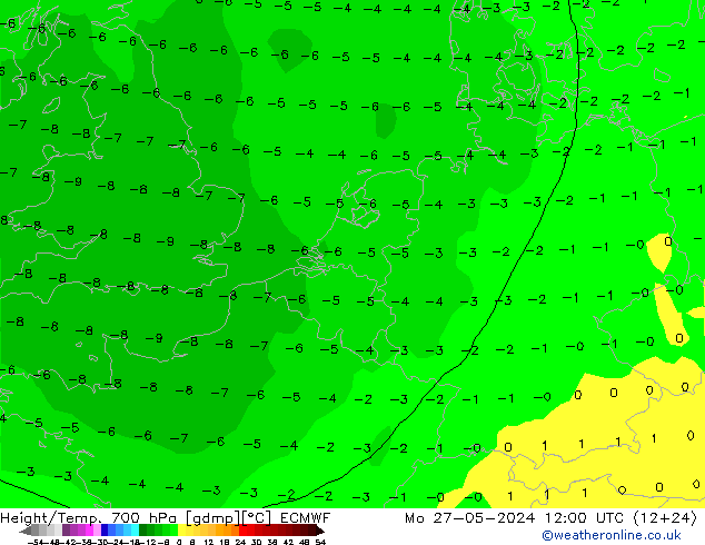 Yükseklik/Sıc. 700 hPa ECMWF Pzt 27.05.2024 12 UTC