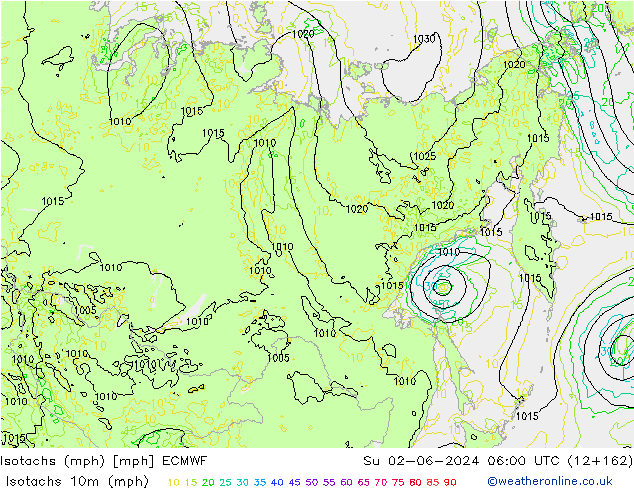 Eşrüzgar Hızları mph ECMWF Paz 02.06.2024 06 UTC