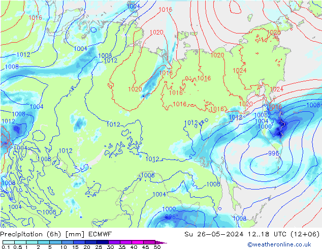 Nied. akkumuliert (6Std) ECMWF So 26.05.2024 18 UTC