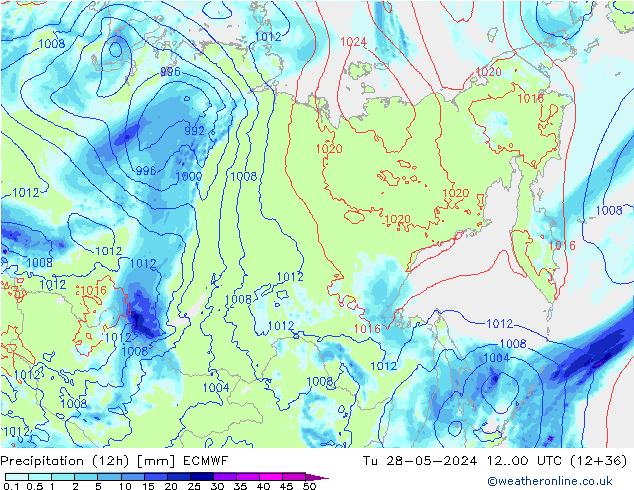 осадки (12h) ECMWF вт 28.05.2024 00 UTC