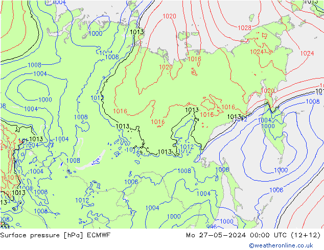 Surface pressure ECMWF Mo 27.05.2024 00 UTC