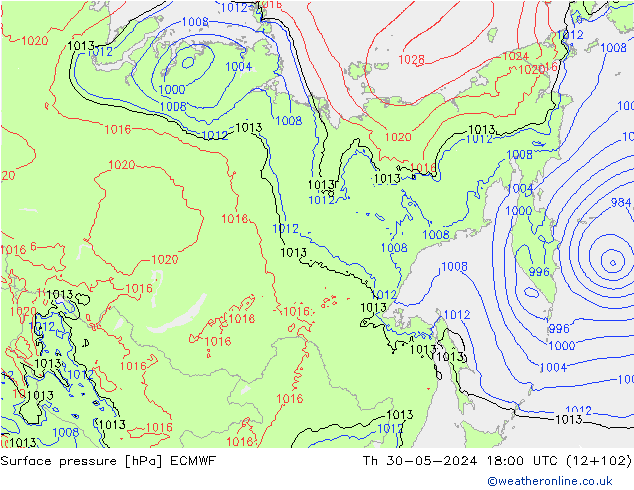 Pressione al suolo ECMWF gio 30.05.2024 18 UTC